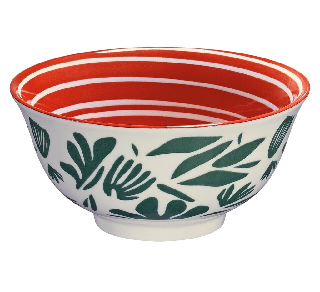 Cilio Amici Decorated Porcelain Bowl, 17 Ounce Capacity, 6" D x 2.75" H, Set of 6, Leaves Pattern