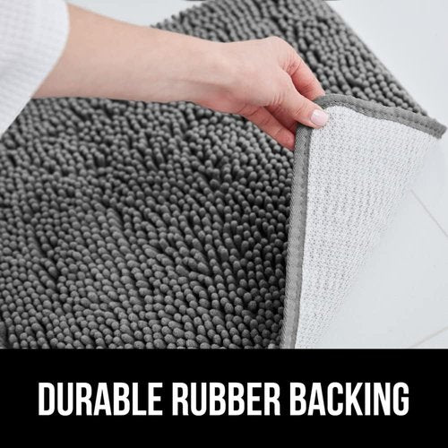 Gorilla Grip Chenille Bath Rug & Toilet Lid Cover Set - Gray | Machine Washable, 24x17 & 17.5x15