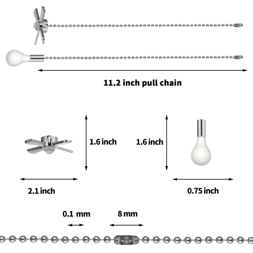 Humpptom Ceiling Fan Pull Chain, 4 Pieces of 12 Inch Bulb and Fan Pattern Pull Chain Extender Fit All Standard Ceiling Fans And Light Fixtures, Ceiling Fan Pull Chains With Decorative