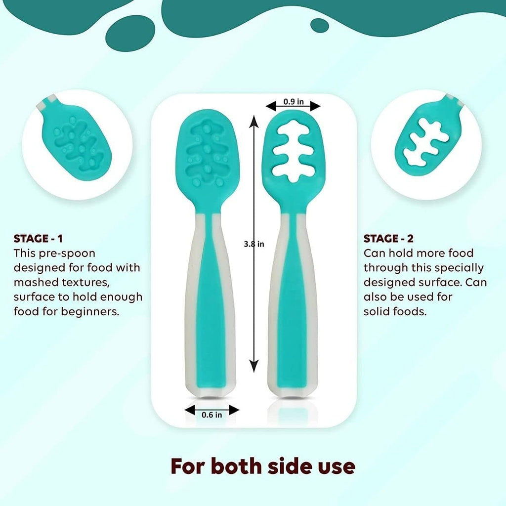 Skiennix Baby Spoons - Silicone Pre-Spoons for 6+ Months - Ideal for Baby Led Weaning | Set of 2 Teal/White