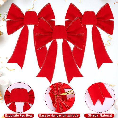 Frekkoy Christmas Bows - 12Pcs Christmas Red Velvet Bows 9''x13'' Packaged in a Box, Perfect for Gift Wrapping, Tree, Wreath, Gifts & Home Christmas Decorations