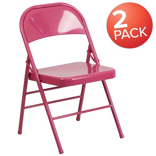 Flash Furniture 2 Pack HERCULES COLORBURST Series Shockingly Fuchsia Triple Braced & Double Hinged Metal Folding Chair