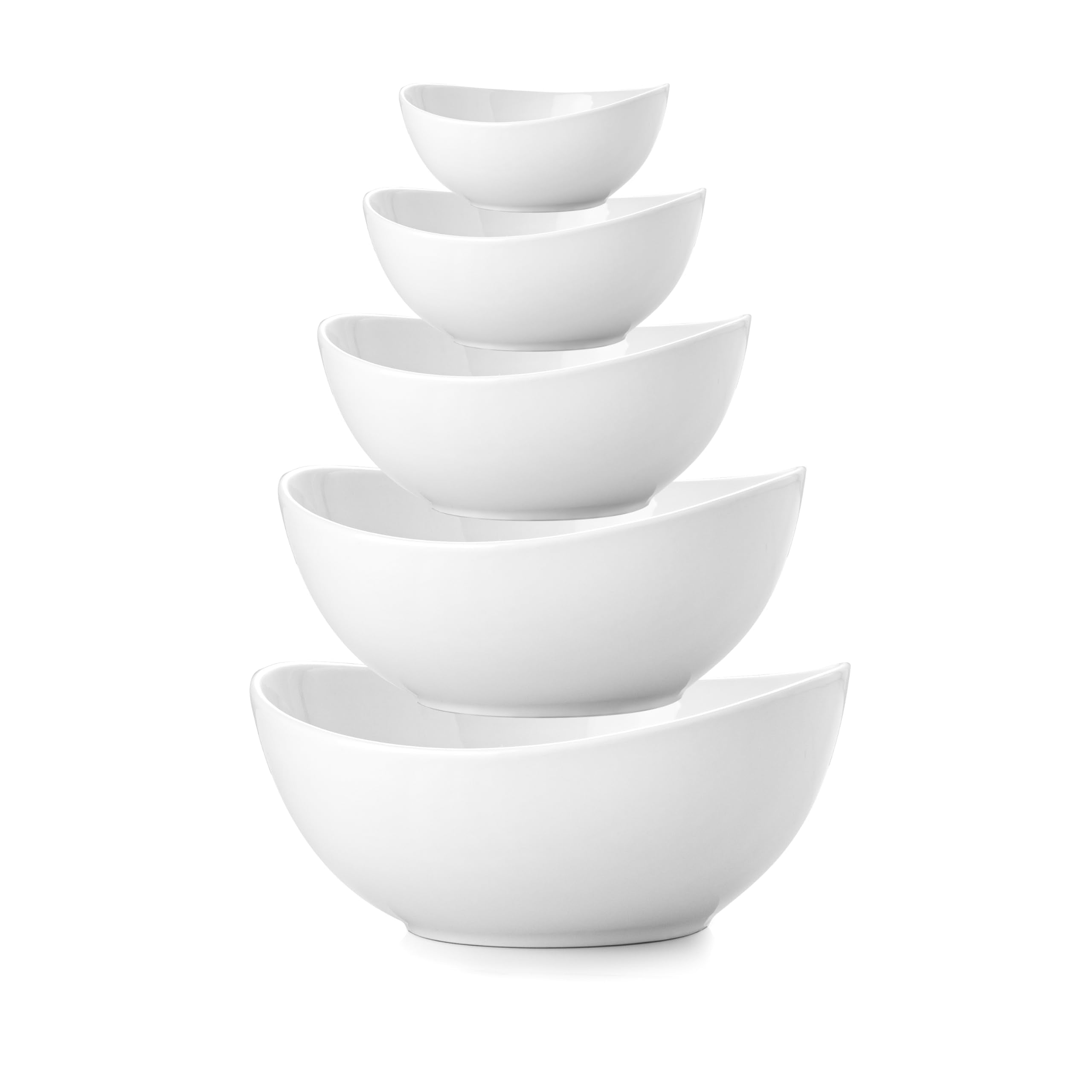Familywood Porcelain Serving Bowls set for Entertaining, 3-11-20-32-50 Ounce, Scratch Resistant, 5 Piece Serving Bowl Set, Prep Salad Bowls for Christmas Thanksgiving, Dishwasher Safe, Pure White
