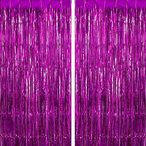 TOTAFAM 2 Pack Foil Fringe Curtains Rose Red Shiny Tinsel Backdrop