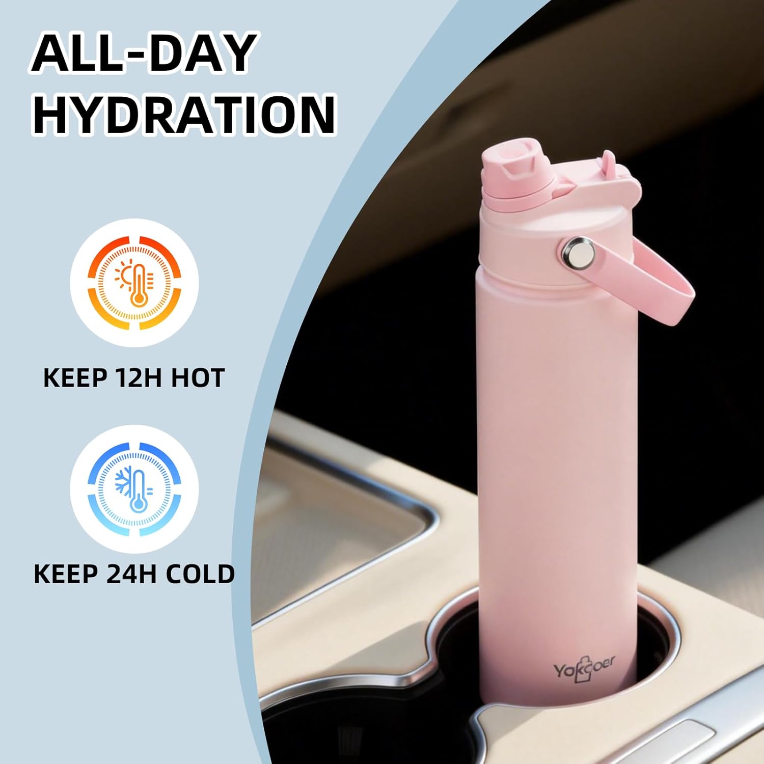 Skiennix 26oz Insulated Water Bottle - 2-in-1 Straw & Spout Lid | Leak-Proof, Keeps Drinks Cold for 24H, Pink