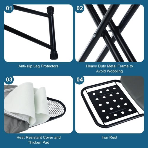 Ironing Board - Full Size Heat Resistant Cover with Ultra Thick Padding | Adjustable Height, Non-Slip Design (58"x15")
