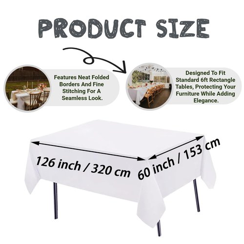 8 Pack White Table Cloth Rectangle Table Cloths for 8 Foot Rectangle Tables 60 X 126 Inch Washable Polyester Table Covers, Reusable & Wrinkle Resistant for Weddings, Parties, Events, and Everyday Use