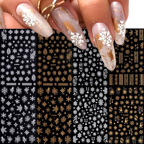 Snowflake Nail Art Stickers, Winter Decals 3D Self-Adhesive Gold