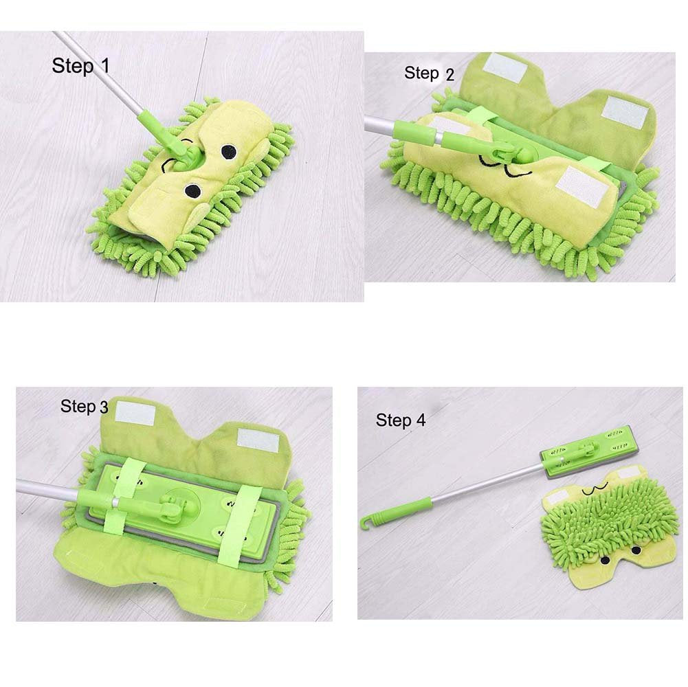 Xifando Mini Microfiber Chenille Cartoon Flat Dust Mop for Children,Detachable,360 Degree Rotation, Extension-Type (Green)