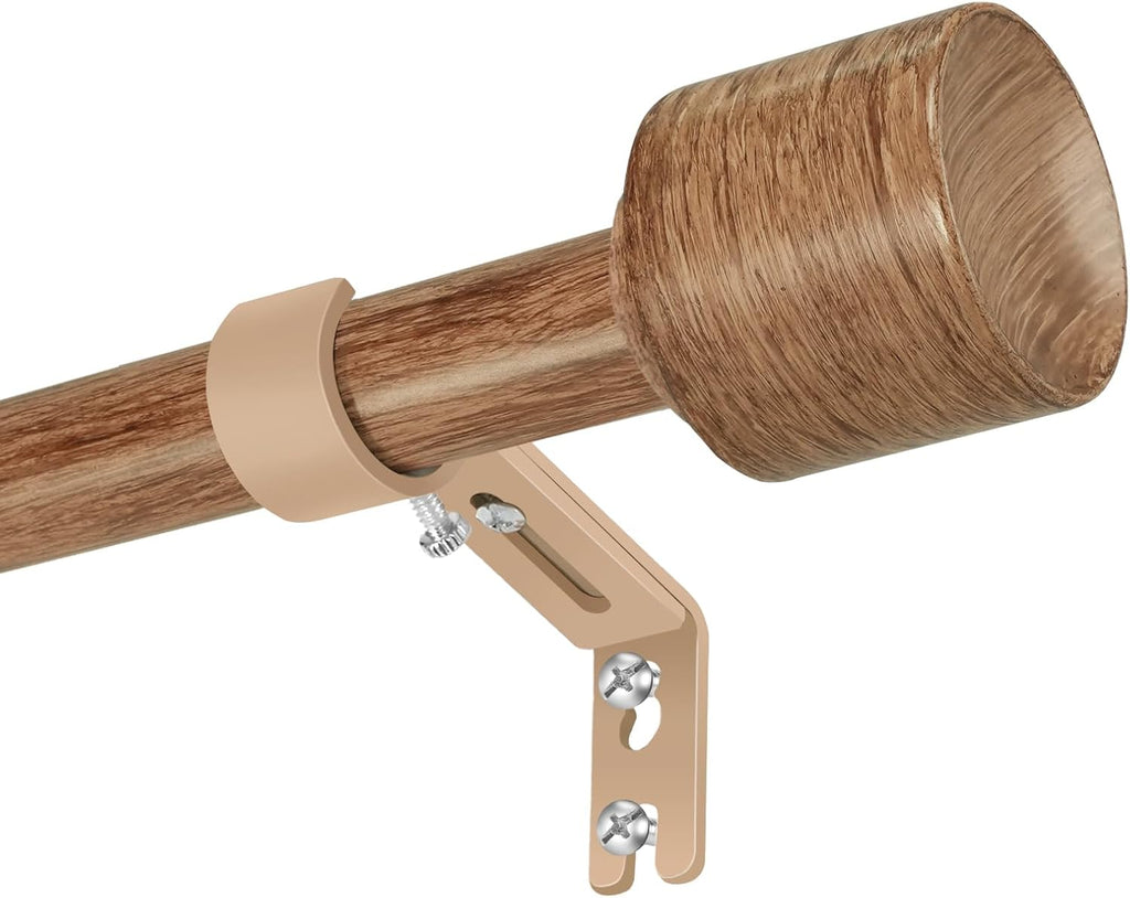 Skiennix 1” Diameter Adjustable Curtain Rod - Heavy Duty Matte Wood Grain | Fits 30-144 Inch Windows