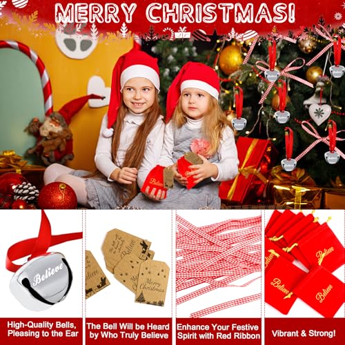 48Pcs Christmas Believe Bell Ornaments Set - Polar Express Holiday Decorations