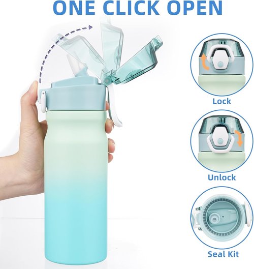 BJPKPK Insulated Water Bottle - 18oz Stainless Steel Flask with Straw & Carry Handle - Mint Color