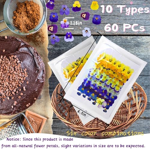 60 Pcs Dried Pressed Edible Viola Flowers Set for DIY Crafts