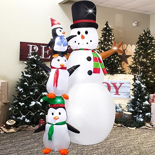 8 Foot Christmas Inflatable Snowman Penguin Decoration with LED Lights - White