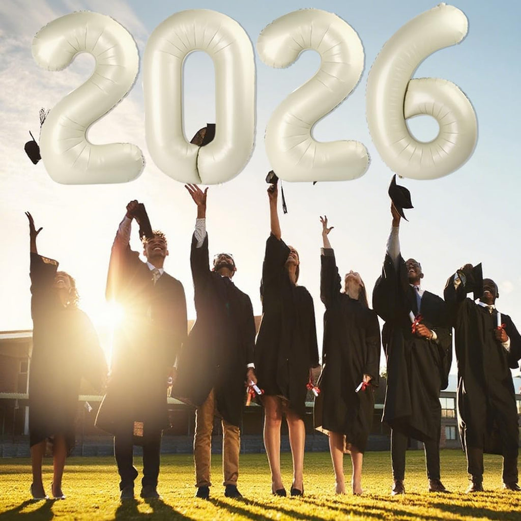 2026 Number Balloons - 40 Inch Cream White Balloons for New Year's Eve & Graduation Celebrations