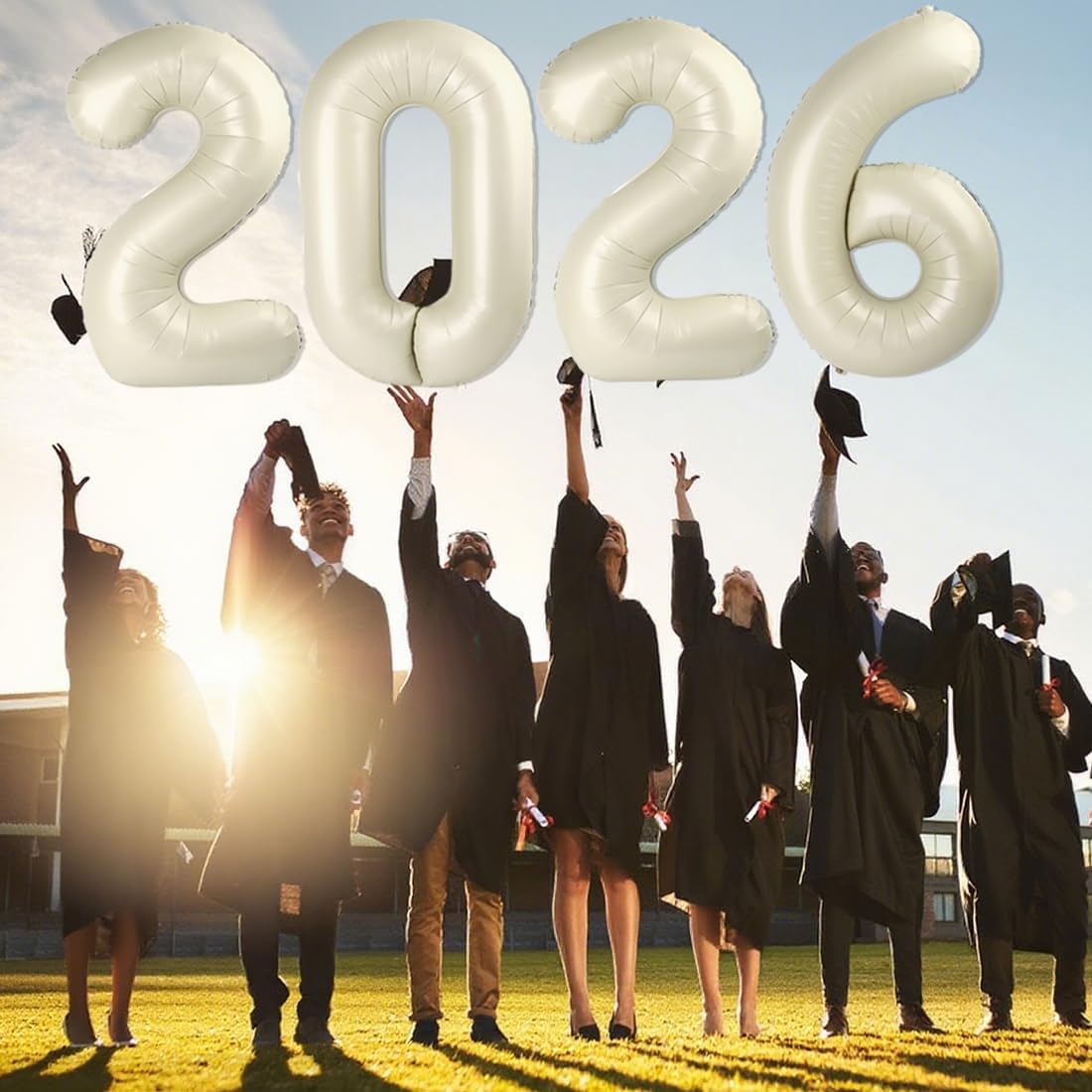 2026 Number Balloons - 40 Inch Cream White Balloons for New Year's Eve & Graduation Celebrations
