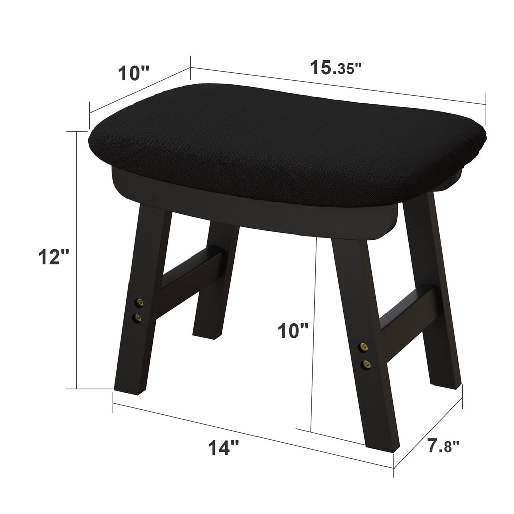 viewcare Small Ottoman Foot Rest, Black Foot Stool- Wooden Foot Stool for Living Room, Bedroom & Kitchen