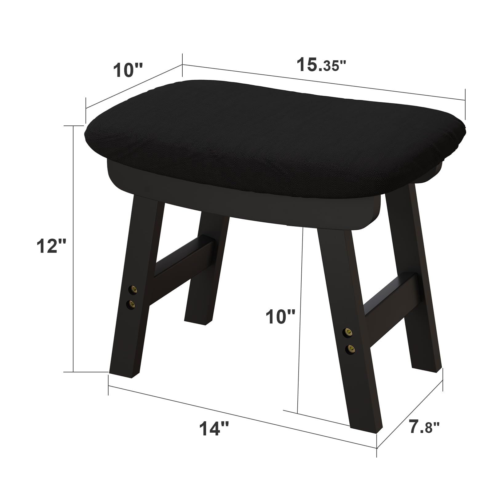 viewcare Small Ottoman Foot Rest, Black Foot Stool- Wooden Foot Stool for Living Room, Bedroom & Kitchen