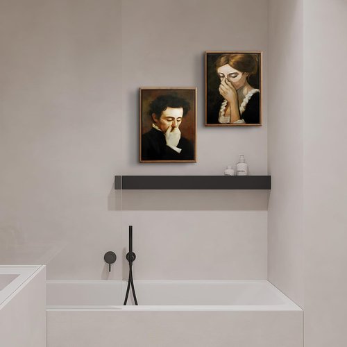 BJVJKSU Vintage Mid-Century Bathroom Canvas Wall Art - Humorous Black & White Prints | 8x10in