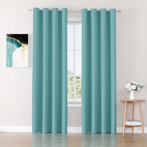 ChrisDowa Blackout Curtains - Thermal Insulated Room Darkening Panels, Aqua, 52 x 102 Inches, 2-Panel Set