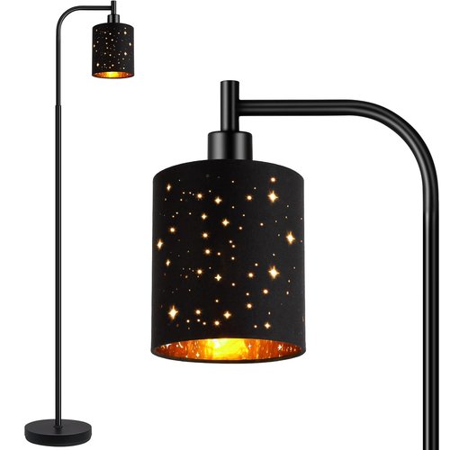 Gothic Industrial Floor Lamp with Starry Laser Cut Shade, 67" Black Metal Standing Lamp with 6W LED Bulb,Foot Switch, Perfect Halloween Spooky Home Decor,Tall Floor Lamp for Bedroom, Living Room,Black