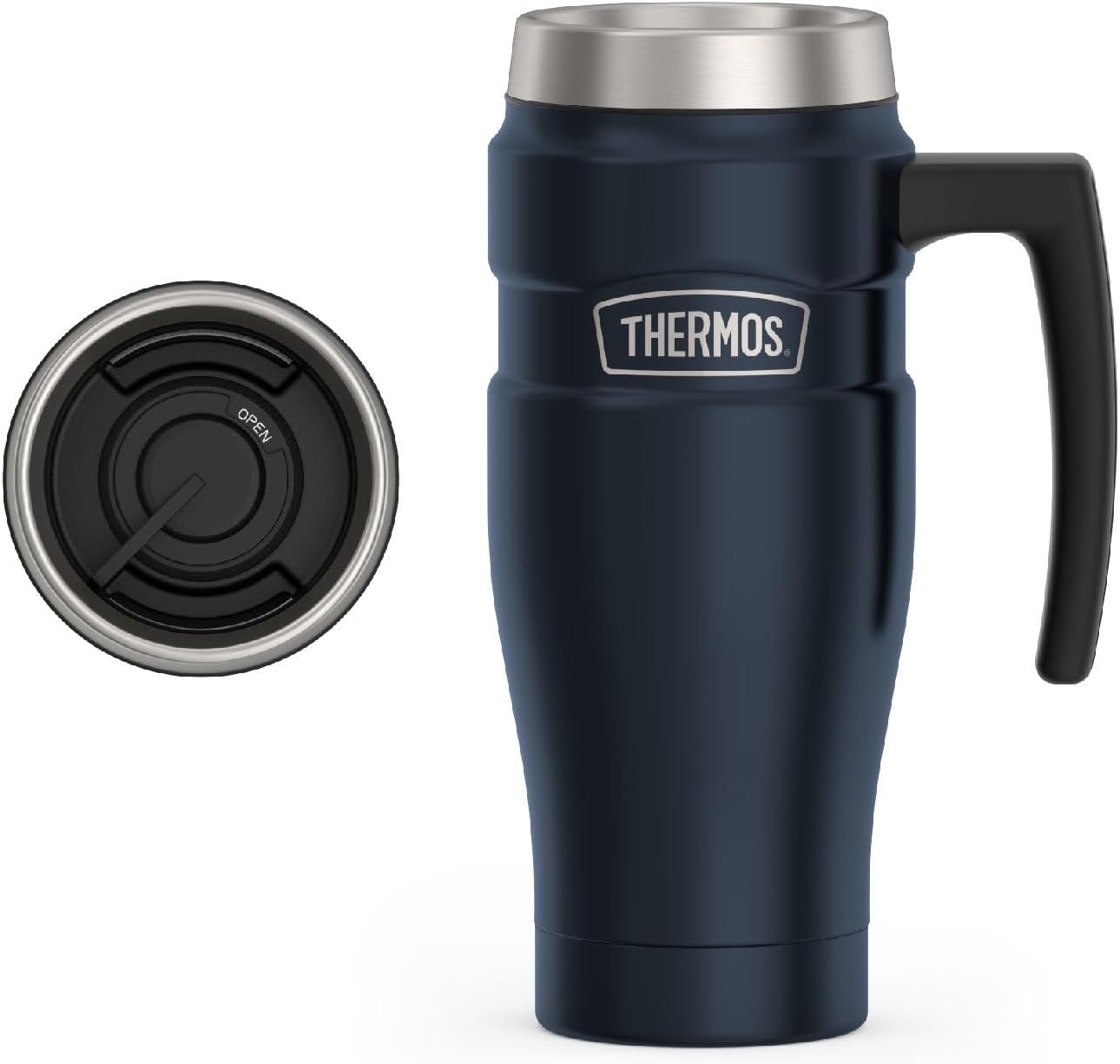THERMOS Stainless King Travel Mug - 16oz Vacuum-Insulated, Midnight Blue - Leak-Proof Coffee Tumbler for Hot & Cold Drinks
