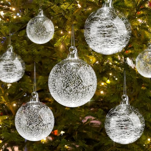 Uiifan 36 Pcs Clear Glass Christmas Ornaments Balls - Assorted Sizes & Iridescent Finish - Variation of 36 / 2.36 in, 2.76 in, 3.15 in
