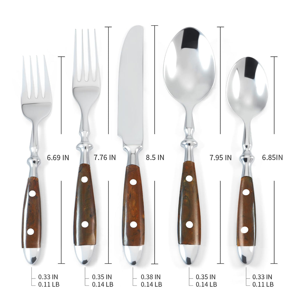 Kelenfer Silverware Set 20-Piece 18/10 Stainless Steel Brown Vintage Flatware Handle Luxury Cutlery Service for 4