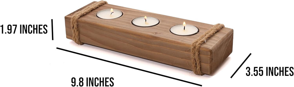 Skiennix Wooden Tealight Candle Holder - Rustic Farmhouse Decor - 3 Tea Light Tray in Brown