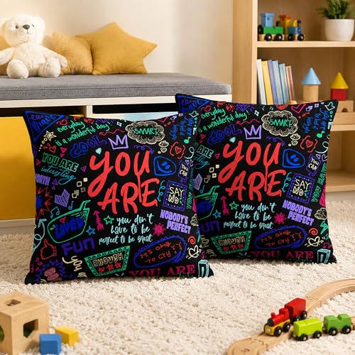 Kids Classroom Pillow Covers Set of 2, 18x18 Inches - Black