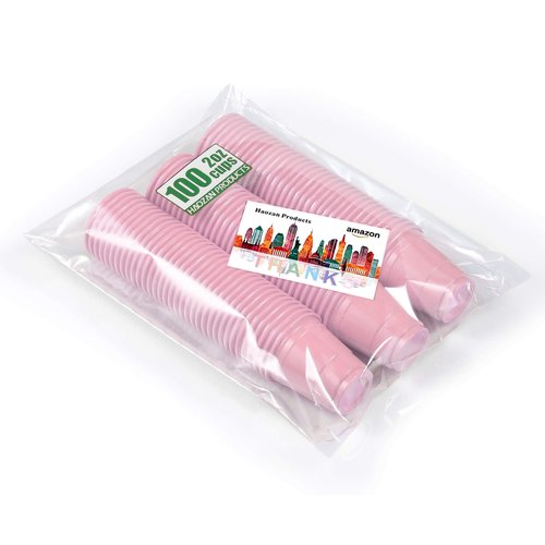 HAOZAN 100ct 2oz Mini Light Pink Shot Glasses, Disposable Small Plastic Cups for Parties, Weddings, Events – Bulk Pack