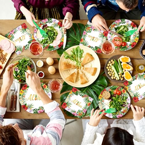 Tropical Luau Party Supplies Set - 100PCS Disposable Plates, Napkins & Forks