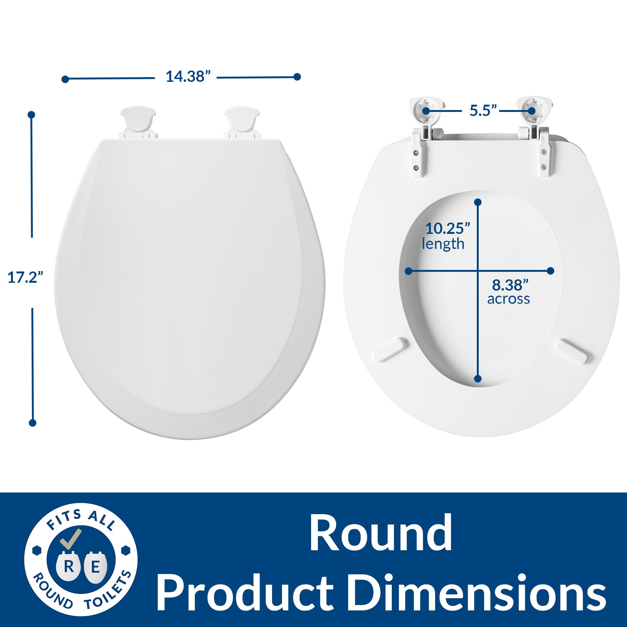 Bemis 500EC 464 Wood Toilet Seat with Easy Clean & Change Hinges, Round, Dresden Blue