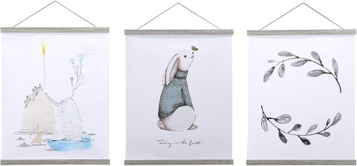 Benjia Magnetic Poster Hanger - 23" Wooden Frame for Canvas & Artwork | Grey Dowel Hanging Kit