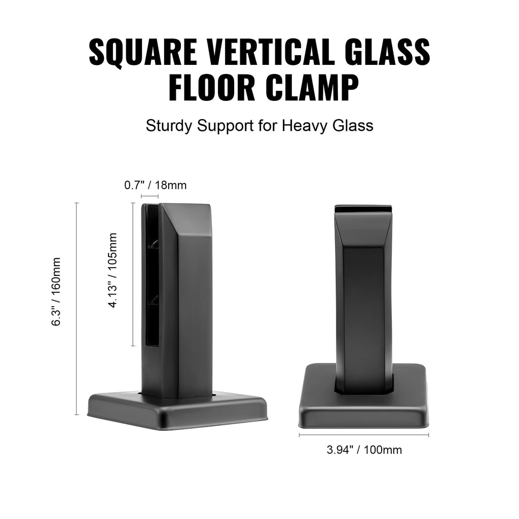 VEVOR Square Glass Railing Bracket - 4 PCS, 304 Stainless Steel, 5/16"-1/2" (8-12mm) Glass Clamp for Balcony, Garden, Deck, Stair