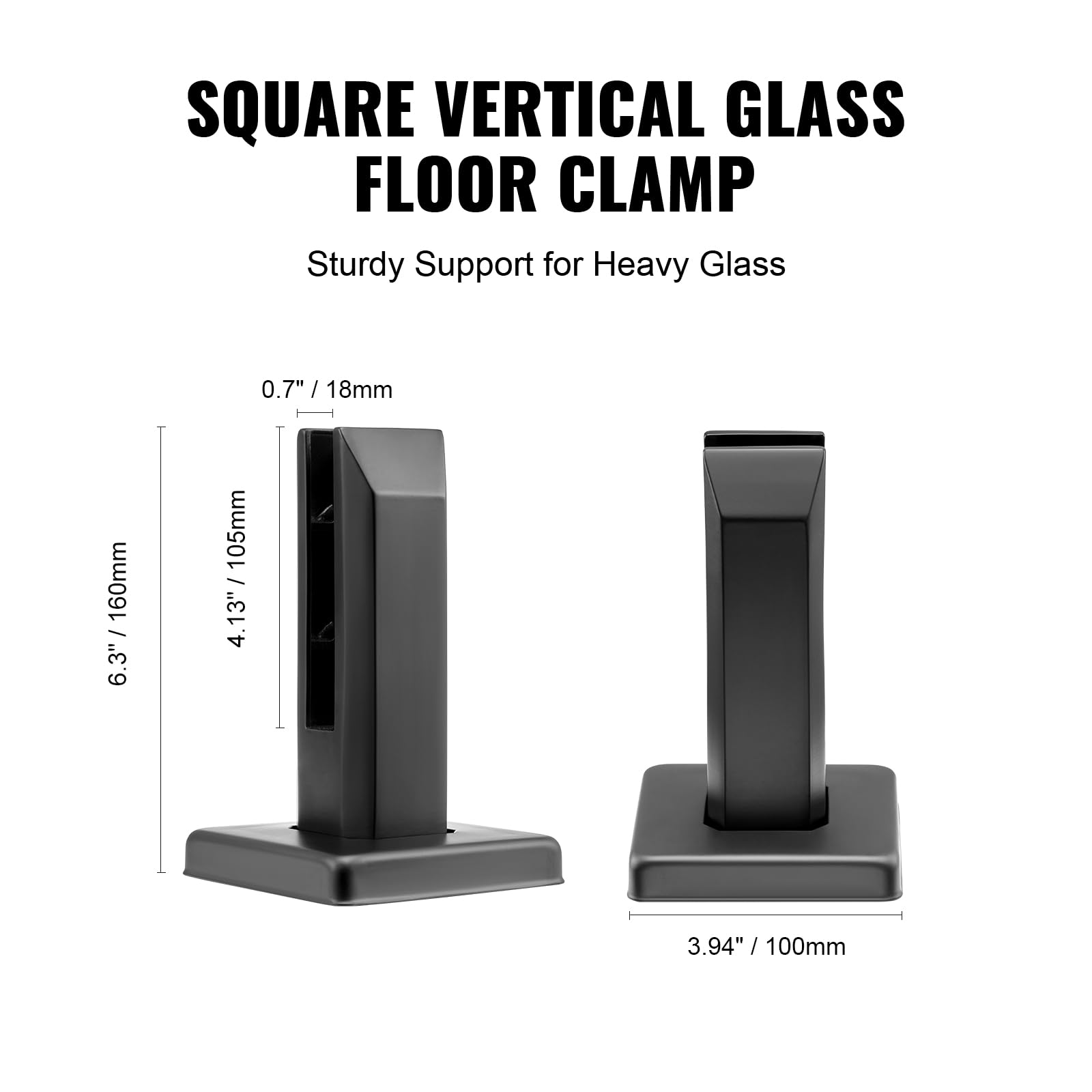 VEVOR Square Glass Railing Bracket - 4 PCS, 304 Stainless Steel, 5/16"-1/2" (8-12mm) Glass Clamp for Balcony, Garden, Deck, Stair