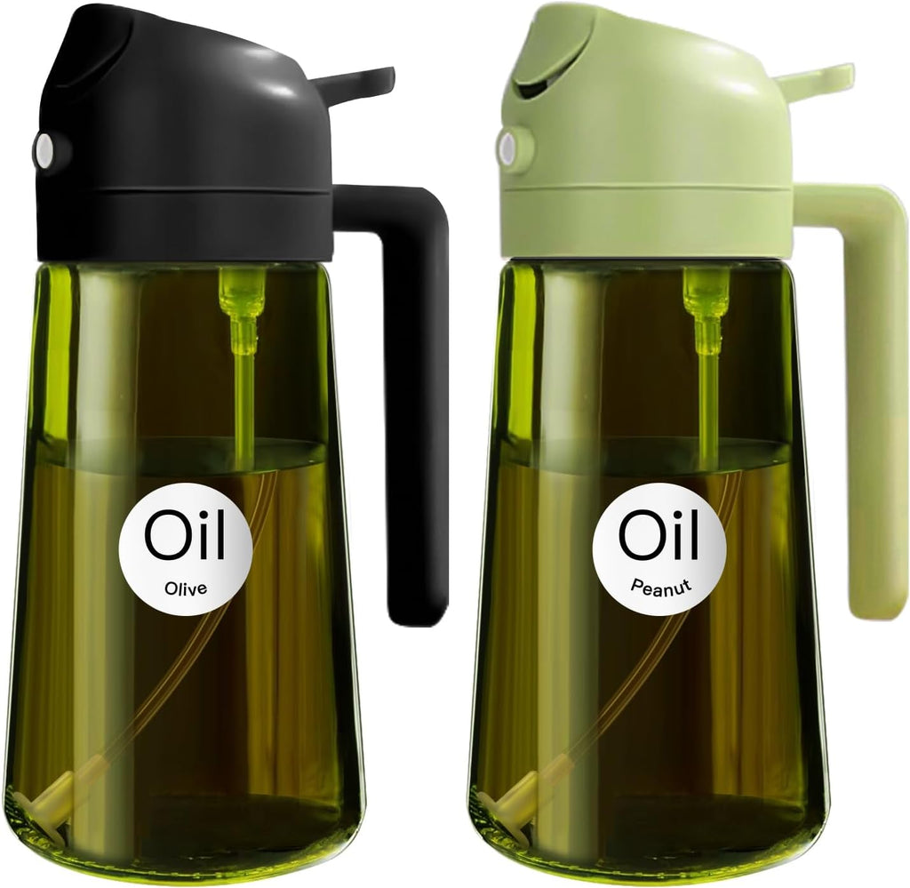 YARRAMATE 2-Pack 16oz Light Blockage Dark Oil Sprayer | Food-Grade Olive Oil Dispenser - Green Glass