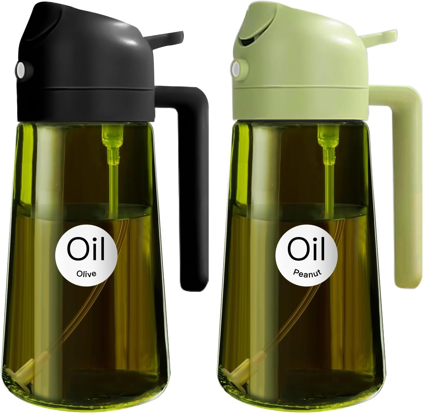 YARRAMATE 2-Pack 16oz Light Blockage Dark Oil Sprayer | Food-Grade Olive Oil Dispenser - Green Glass