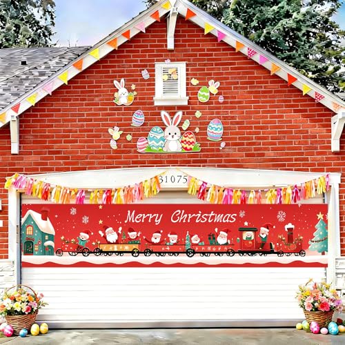 Christmas Train Banner 78.7x17.7 Inch - Santa with Gifts for Outdoor Decor