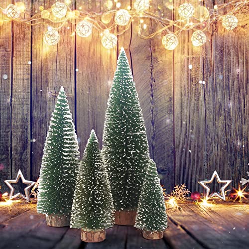 Green Mini Christmas Tree Set with Snowflakes - 4 Pcs Small Indoor Holiday Decor