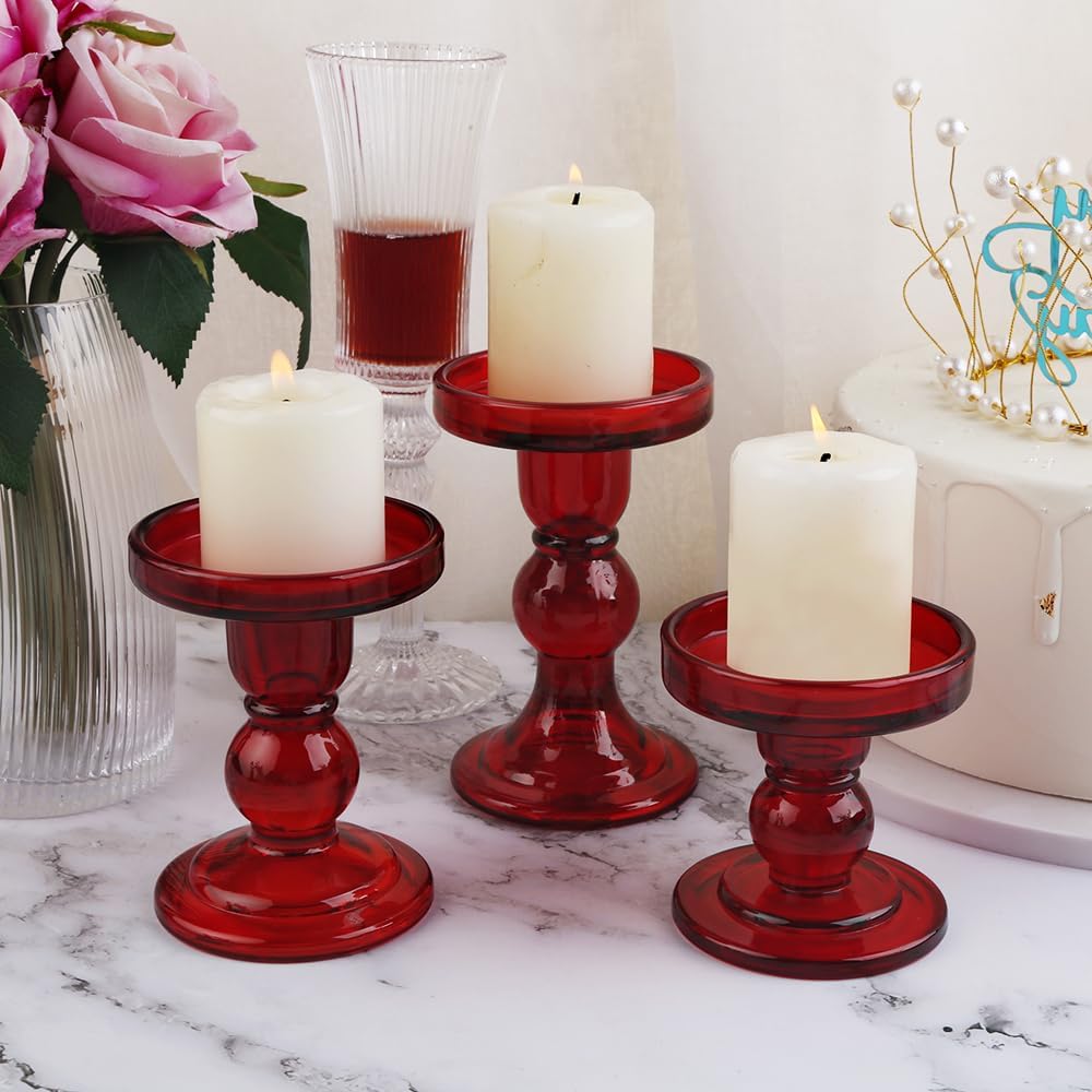 Regine Switzerland 6-Piece Red Glass Candlestick Set - Elegant Crystal Holders for Weddings & Decor