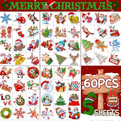 Christmas Temporary Tattoos 60-Piece Festive Party Favors
