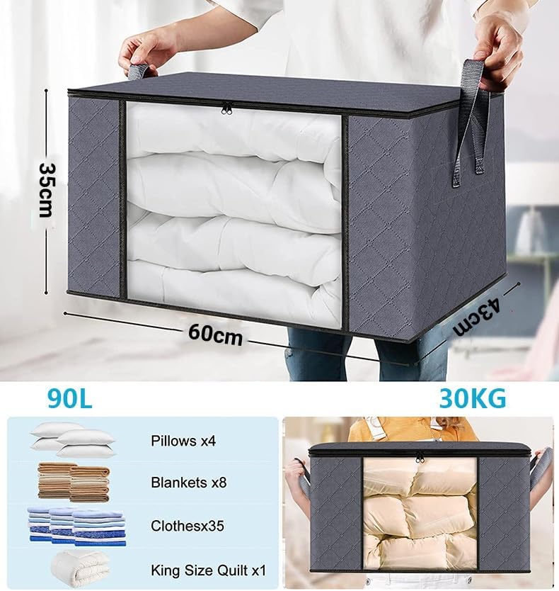 Skiennix 90L Large Storage Bags - 6 Pack Foldable Closet Organizers with Reinforced Handles for Clothes, Blankets & Toys