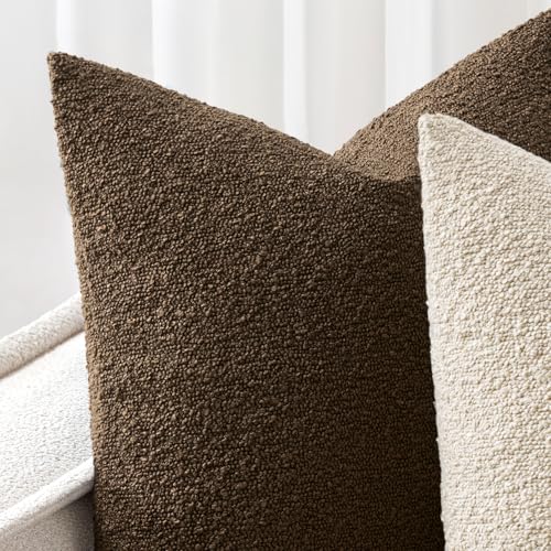 Woaboy 18x18 Inch Boucle Throw Pillow Covers, Chocolate Brown (Pack of 2)