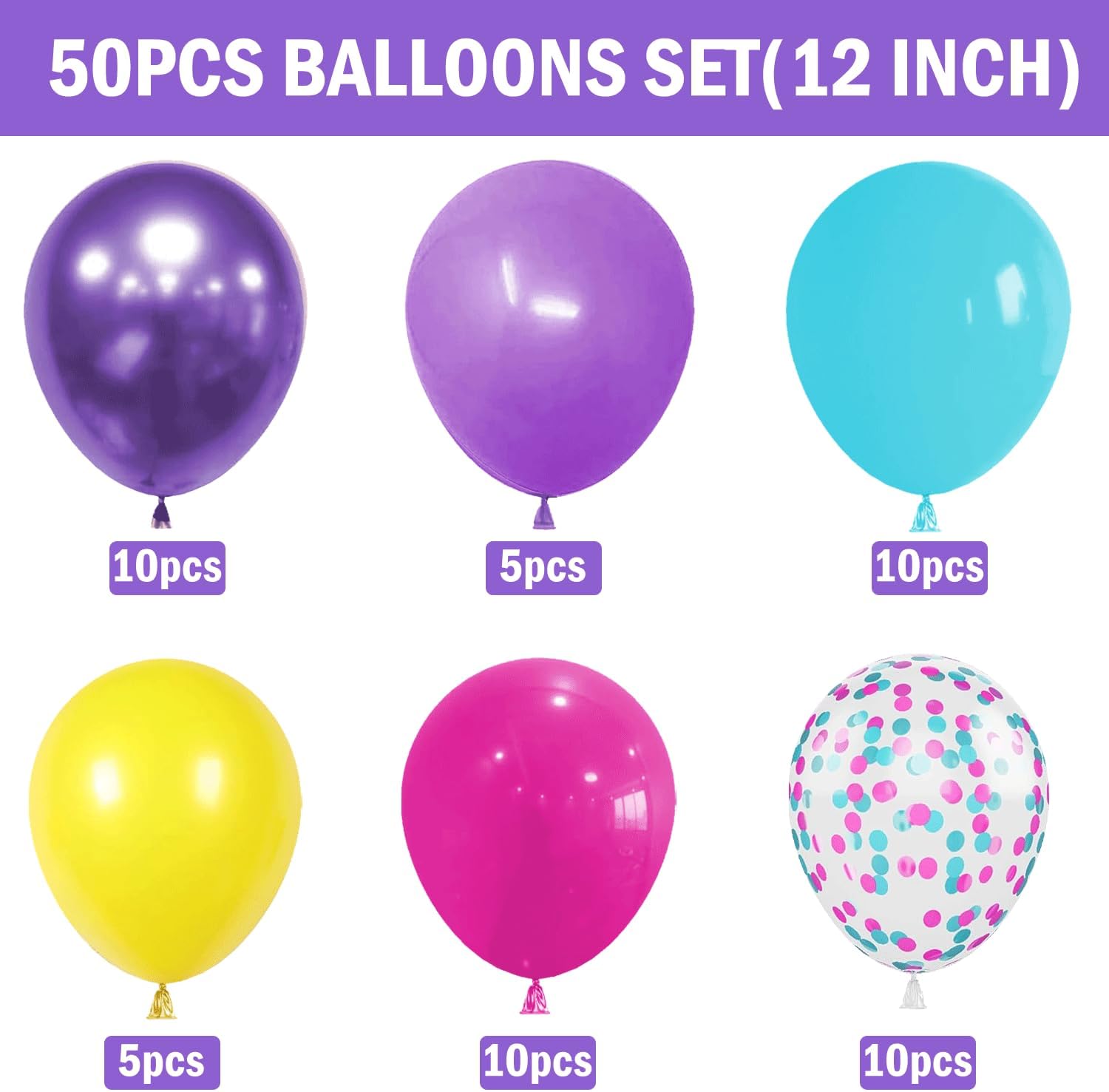 Skiennix Pink Blue Purple Balloons - 50 Pcs 12 Inch Metallic Confetti for Magic Theme Party Decor