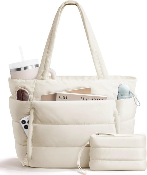 Bagstellar Puffer Tote Bag - Lightweight Quilted Handbag for Work & Travel | Ideal for Nurses & Teachers, Fits 15.6" Laptop