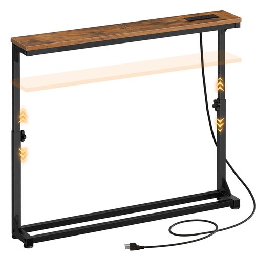 HOOBRO Narrow Console Table with Charging Station, Adjustable Height Sofa Table (25''-32.9''), Slim Behind Couch Table for Small Spaces, Entryway, Living Room, 39.4" Rustic Brown BF95UXG01