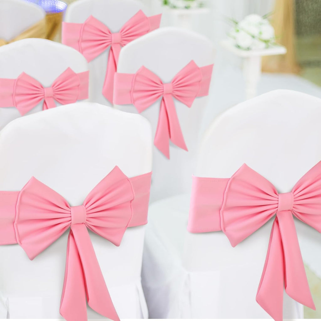 Skiennix Spandex Chair Sashes - 10 Pcs Elastic Chair Bows for Weddings & Events | Pink