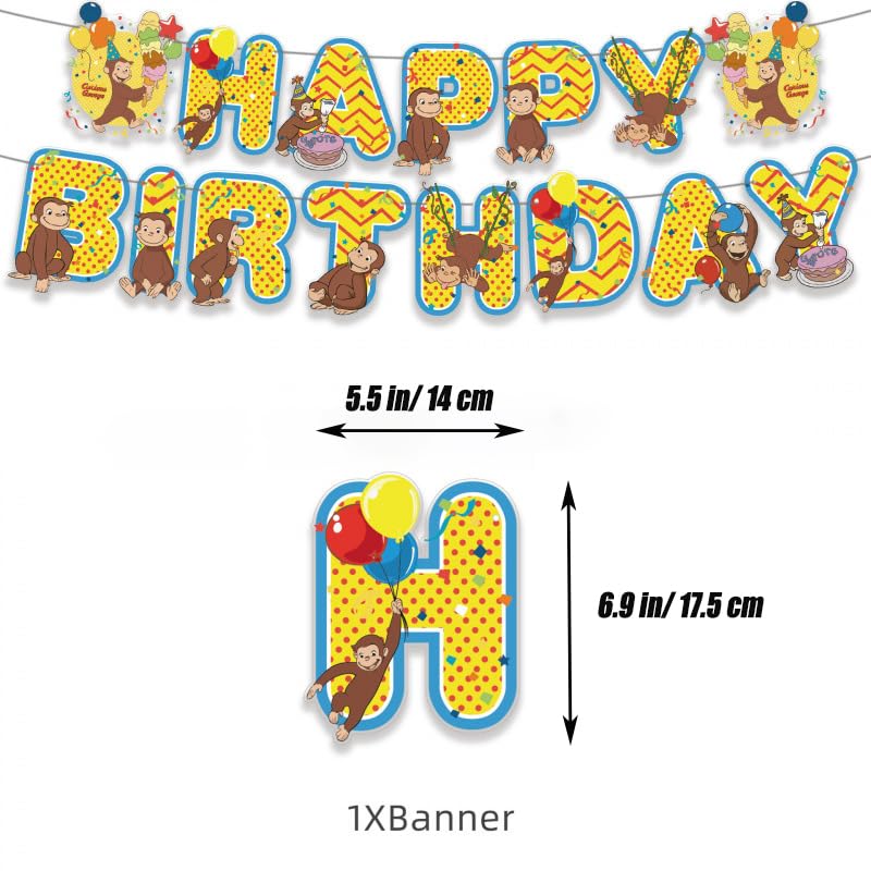 Curious Monkey Birthday Banner, 15-Piece Cartoon Party Decoration Set