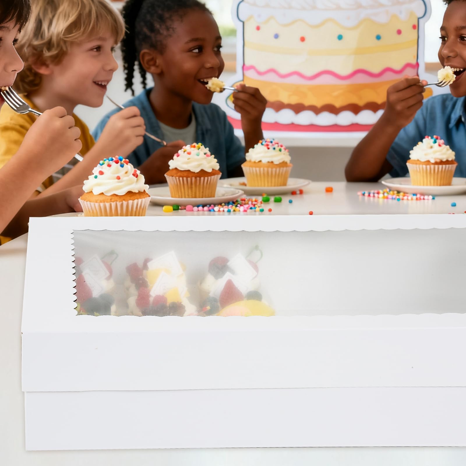 CHENZEM 24 Count Cupcake Box, 8 Pack Cupcake Containers with Windows and Inserts, Disposable Cupcake Carriers for Muffins, Treats, Pastries, Mother's Day 19 x 14 x 3.9 Inches (White, 24Count /8Pcs)